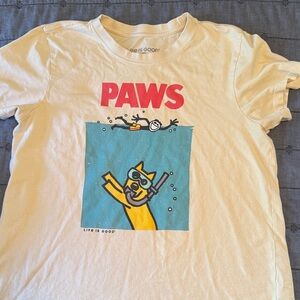 Life Is Good Cream T-Shirt with Paws Graphic